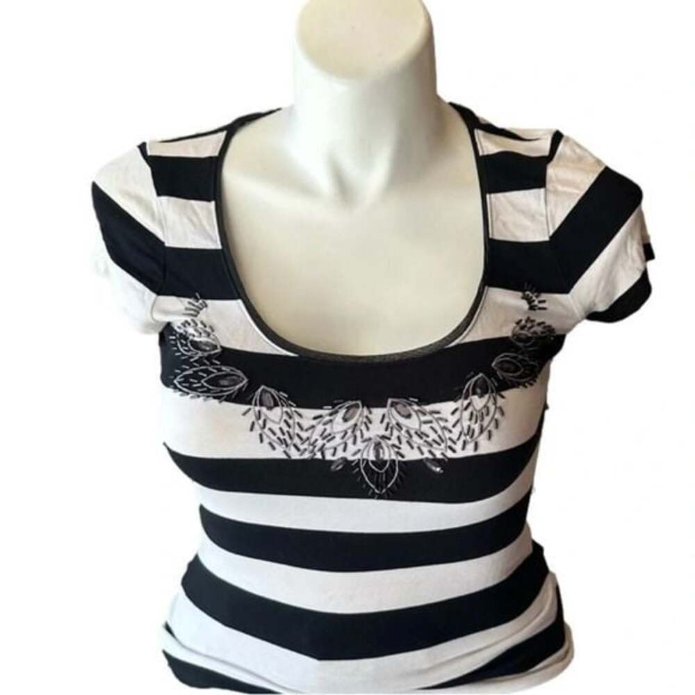 White House Black Market Women’s Striped Embellished T-Shirt Size Small